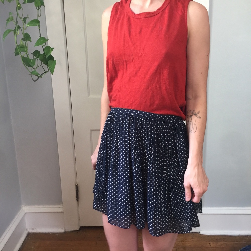 Madewell Navy Silk Polka Dot Pleated Mini Skirt - Picture 7 of 8
